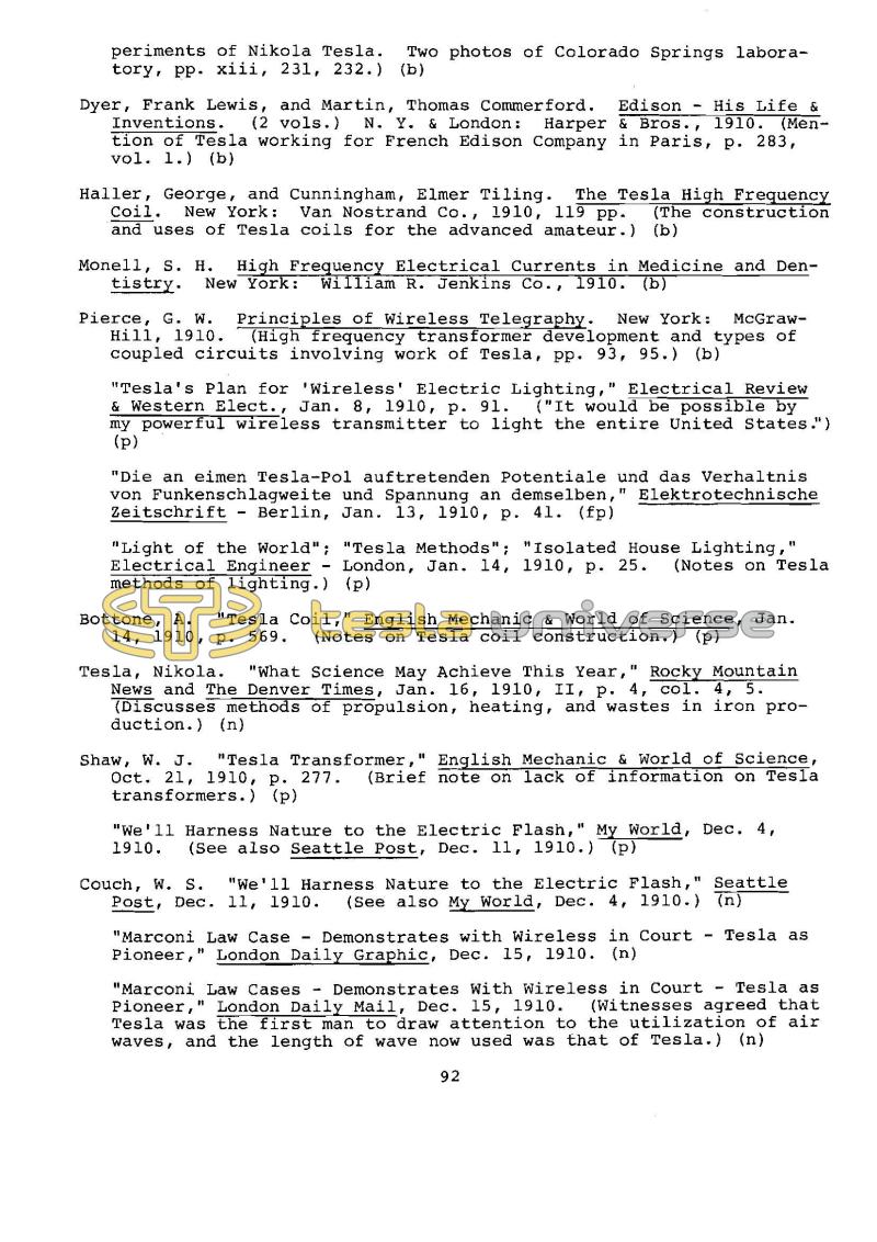 Dr. Nikola Tesla Bibliography - Page 92
