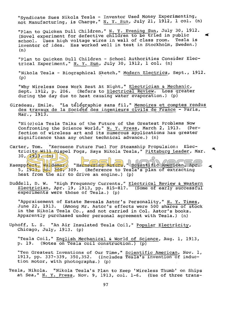 Dr. Nikola Tesla Bibliography - Page 97