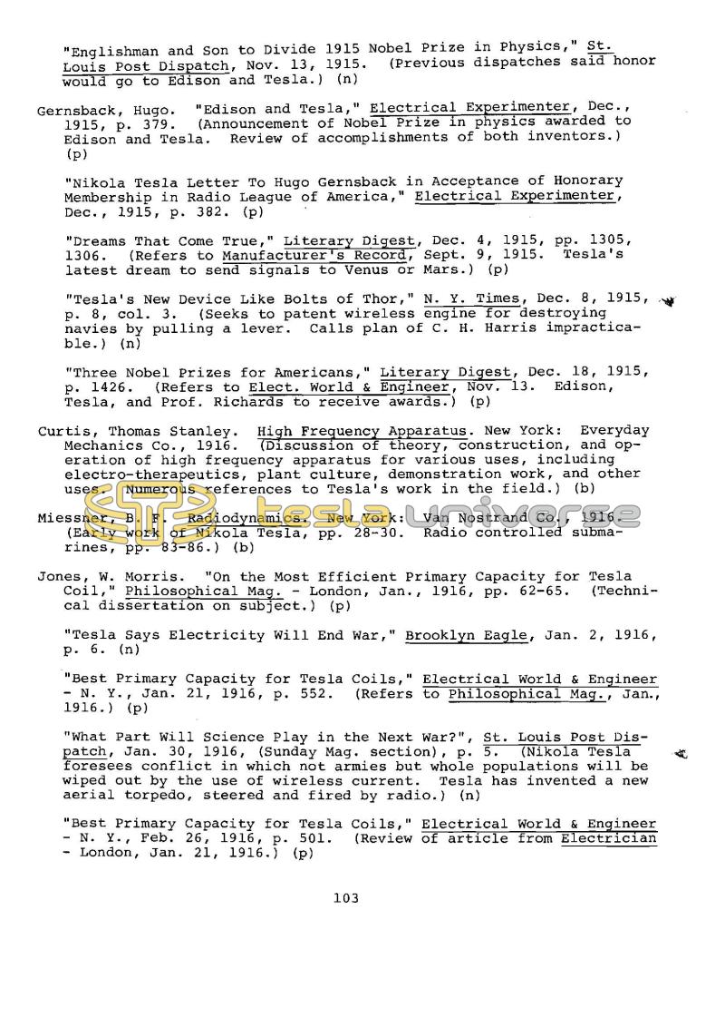 Dr. Nikola Tesla Bibliography - Page 103