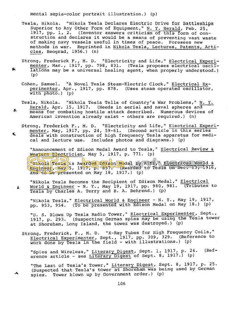 Dr. Nikola Tesla Bibliography - Page 106