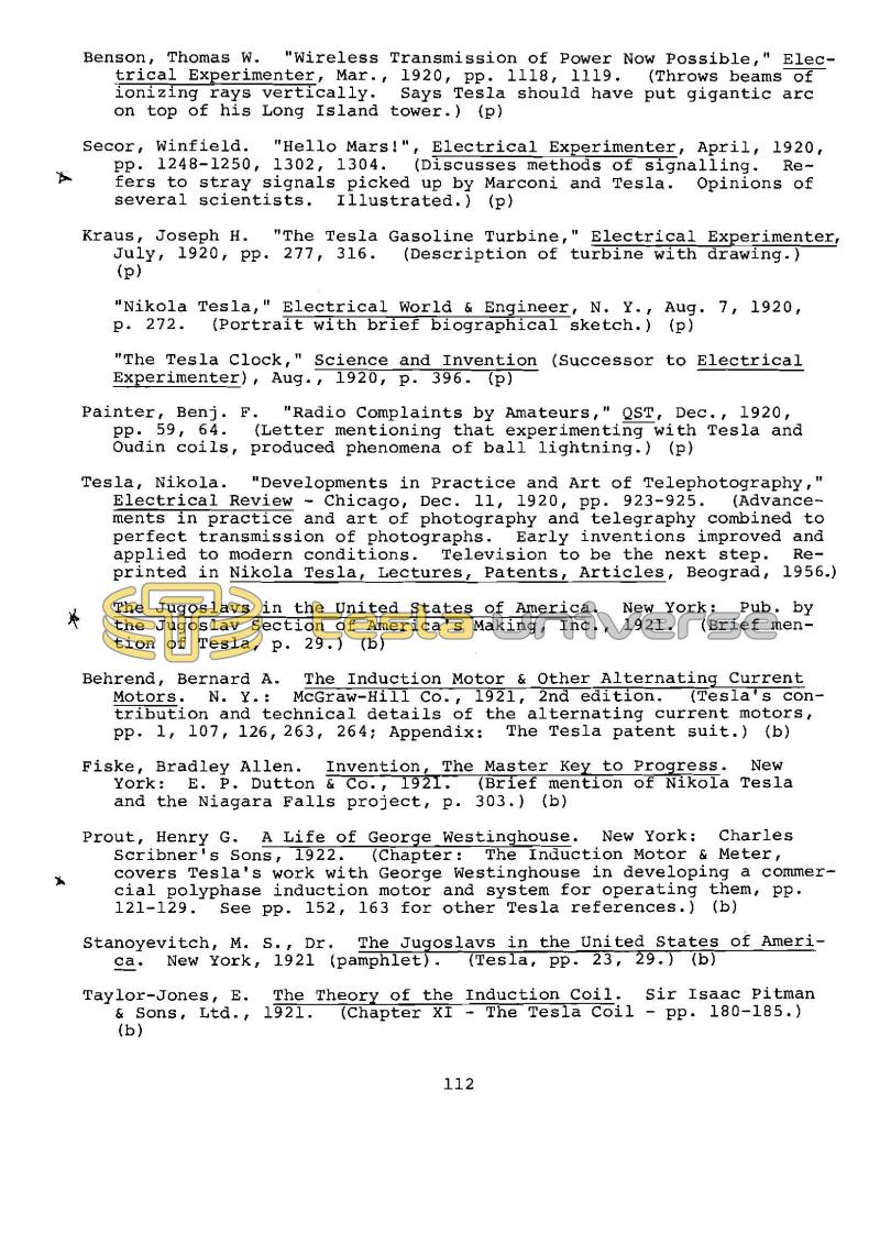 Dr. Nikola Tesla Bibliography - Page 112