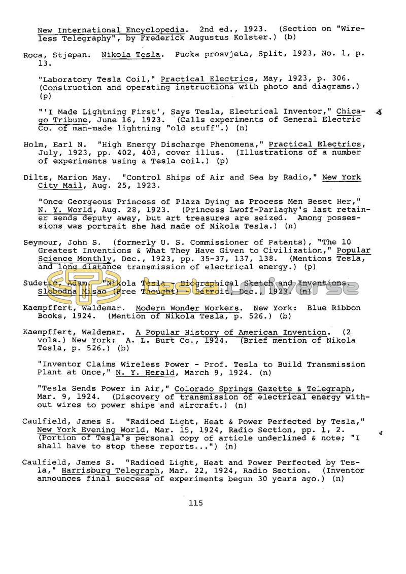 Dr. Nikola Tesla Bibliography - Page 115