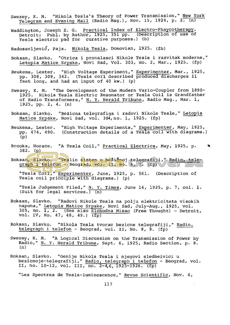 Dr. Nikola Tesla Bibliography - Page 117