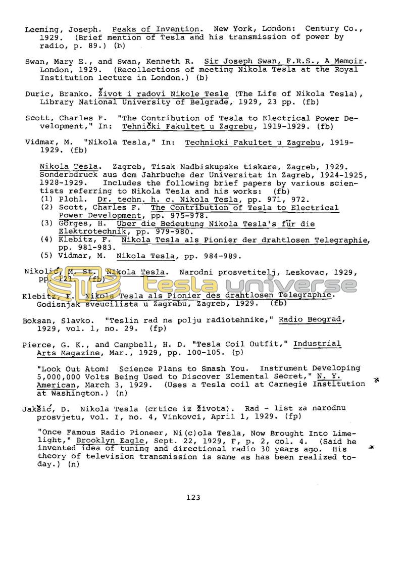 Dr. Nikola Tesla Bibliography - Page 123