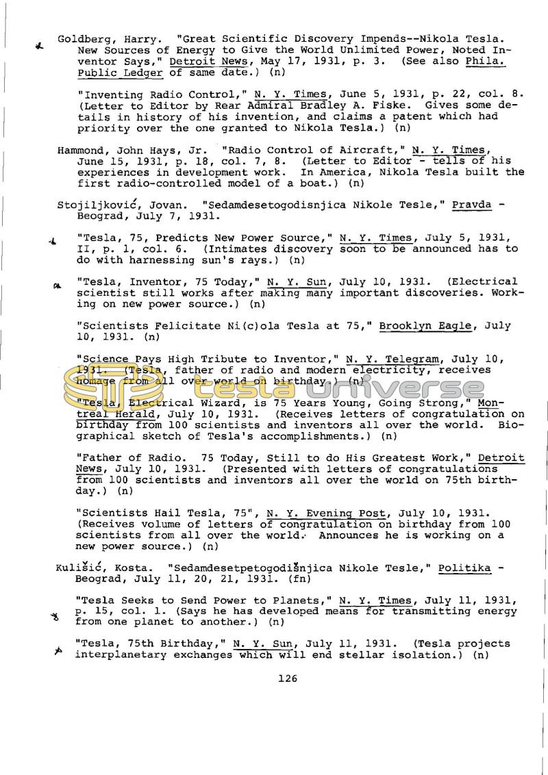 Dr. Nikola Tesla Bibliography - Page 126