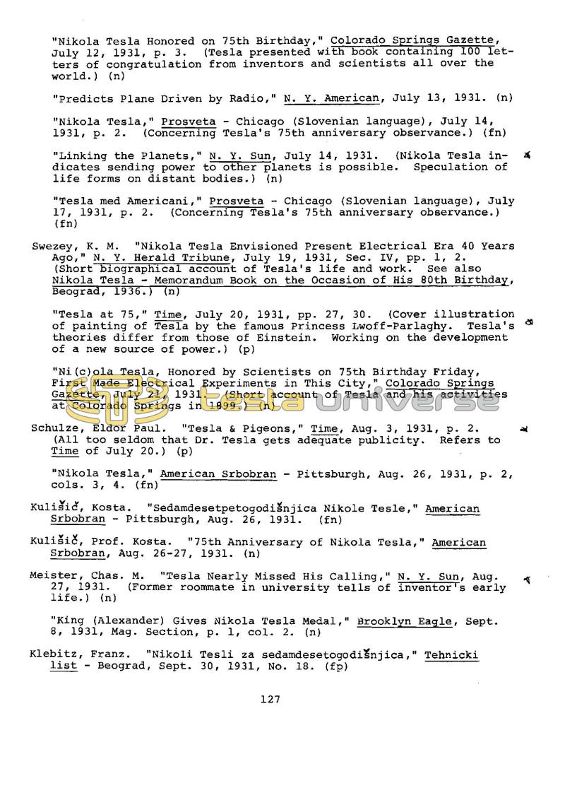 Dr. Nikola Tesla Bibliography - Page 127