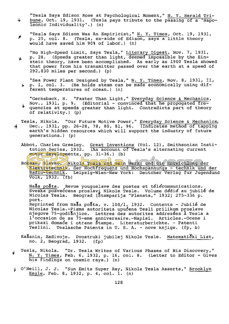 Dr. Nikola Tesla Bibliography - Page 128