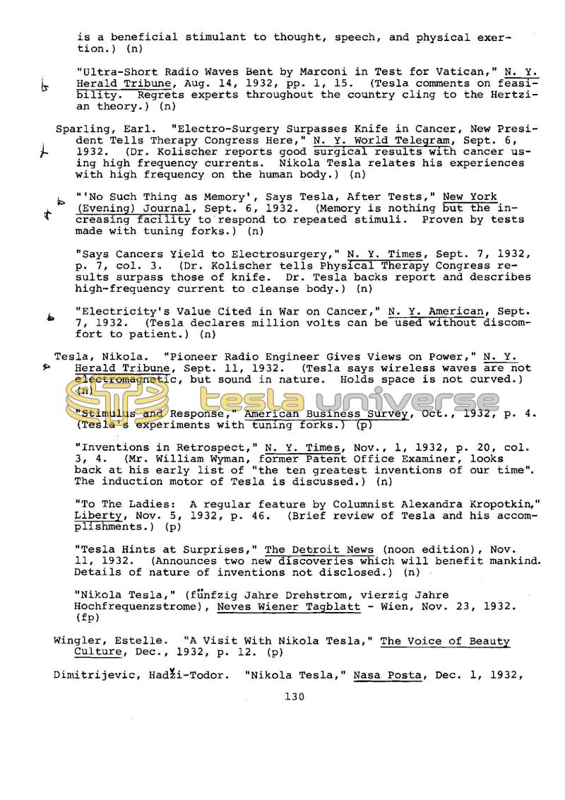Dr. Nikola Tesla Bibliography - Page 130