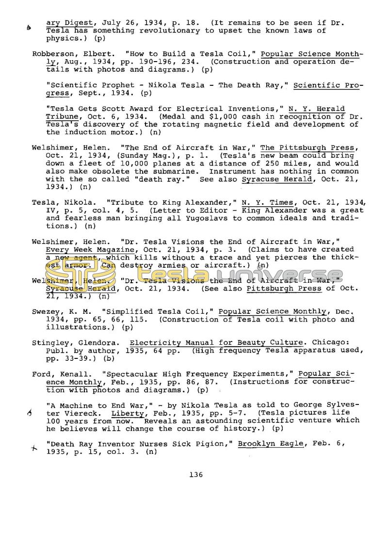 Dr. Nikola Tesla Bibliography - Page 136