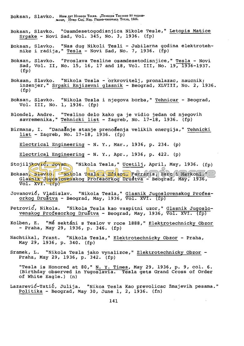 Dr. Nikola Tesla Bibliography - Page 141