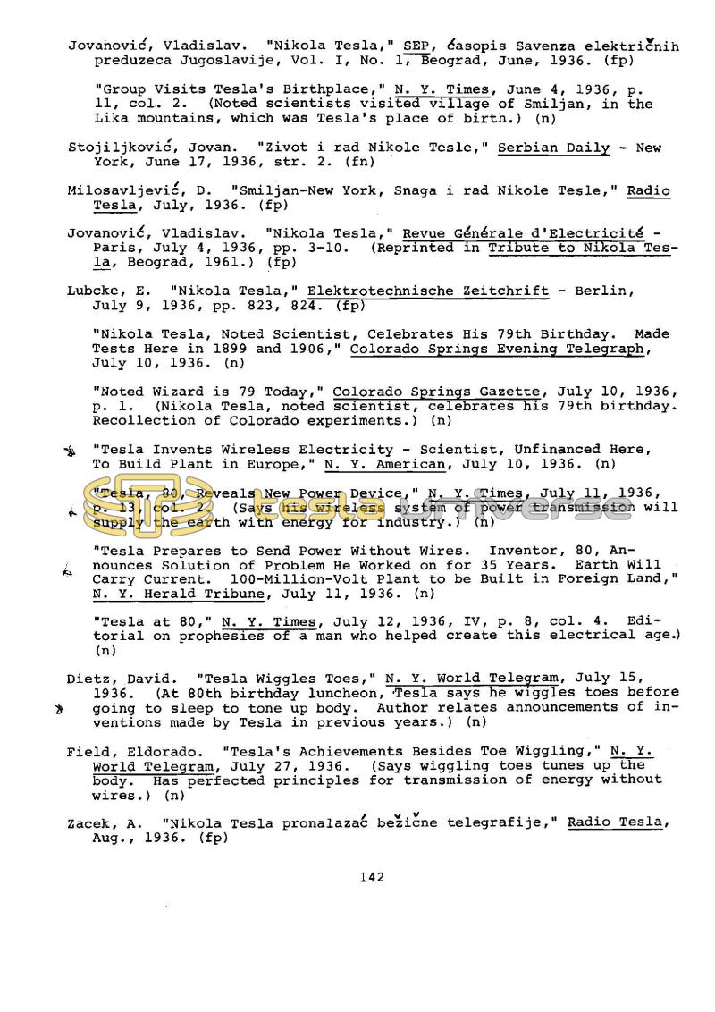 Dr. Nikola Tesla Bibliography - Page 142