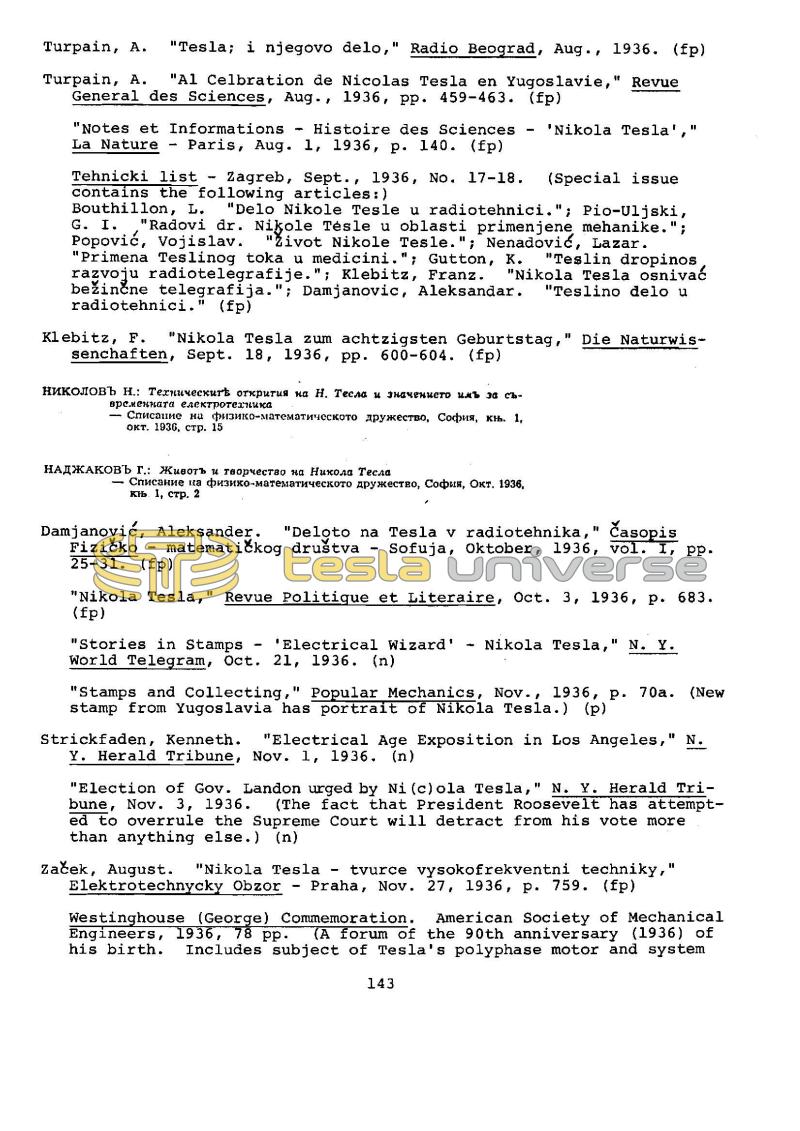 Dr. Nikola Tesla Bibliography - Page 143