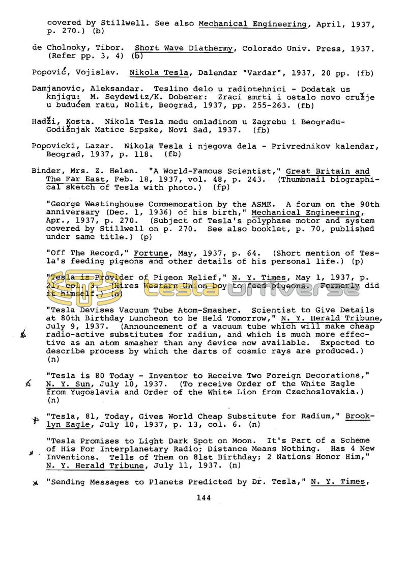 Dr. Nikola Tesla Bibliography - Page 144