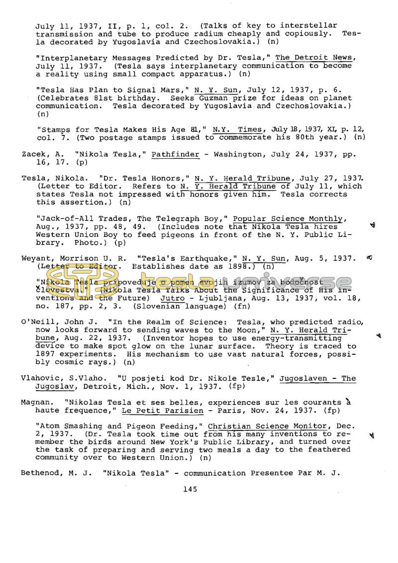 Dr. Nikola Tesla Bibliography - Page 145