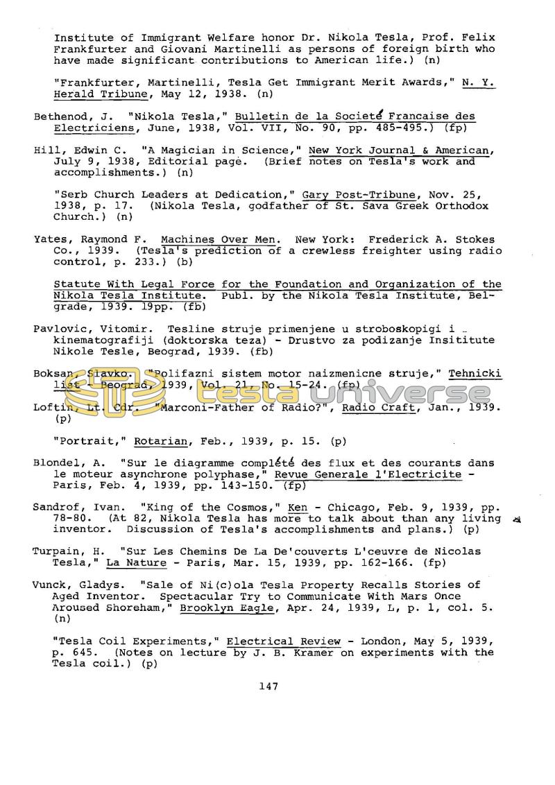 Dr. Nikola Tesla Bibliography - Page 147