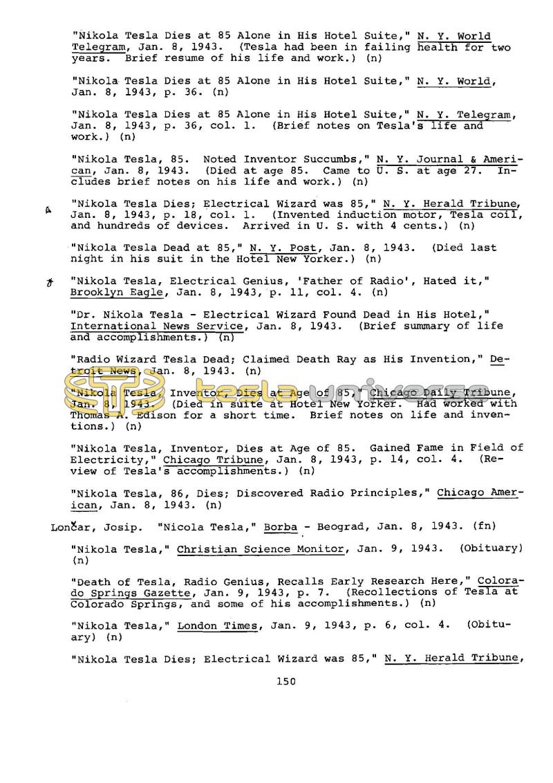 Dr. Nikola Tesla Bibliography - Page 150