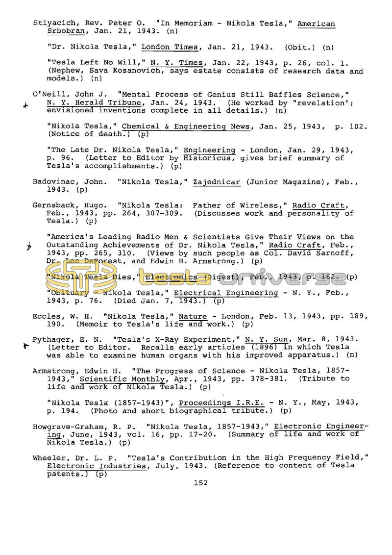 Dr. Nikola Tesla Bibliography - Page 152
