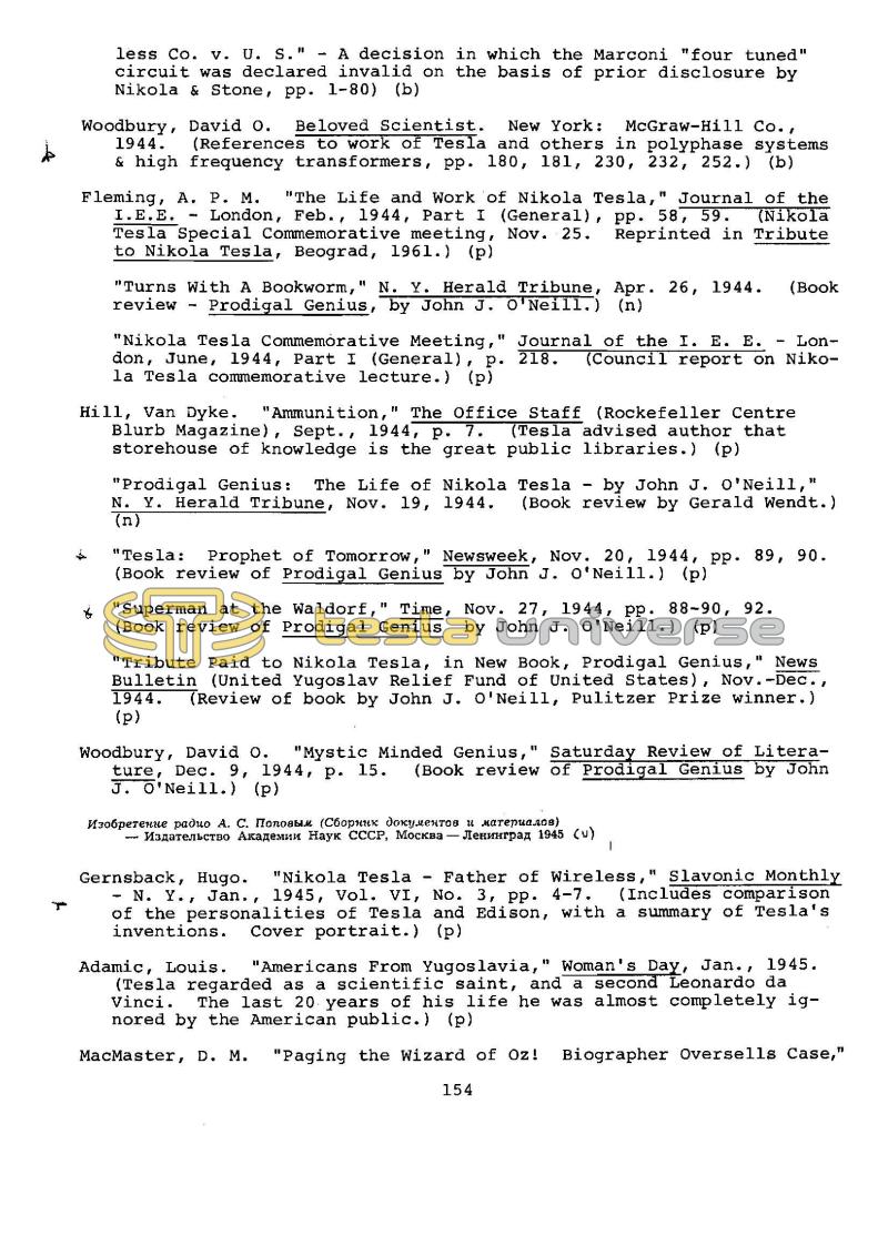 Dr. Nikola Tesla Bibliography - Page 154