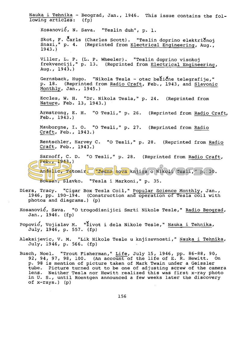 Dr. Nikola Tesla Bibliography - Page 156