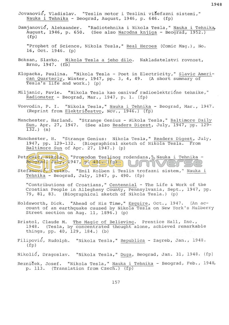 Dr. Nikola Tesla Bibliography - Page 157