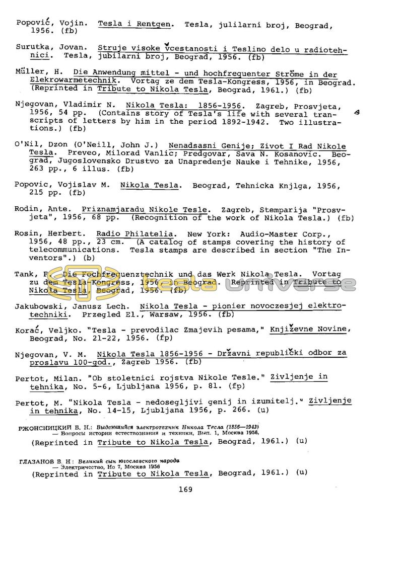 Dr. Nikola Tesla Bibliography - Page 169