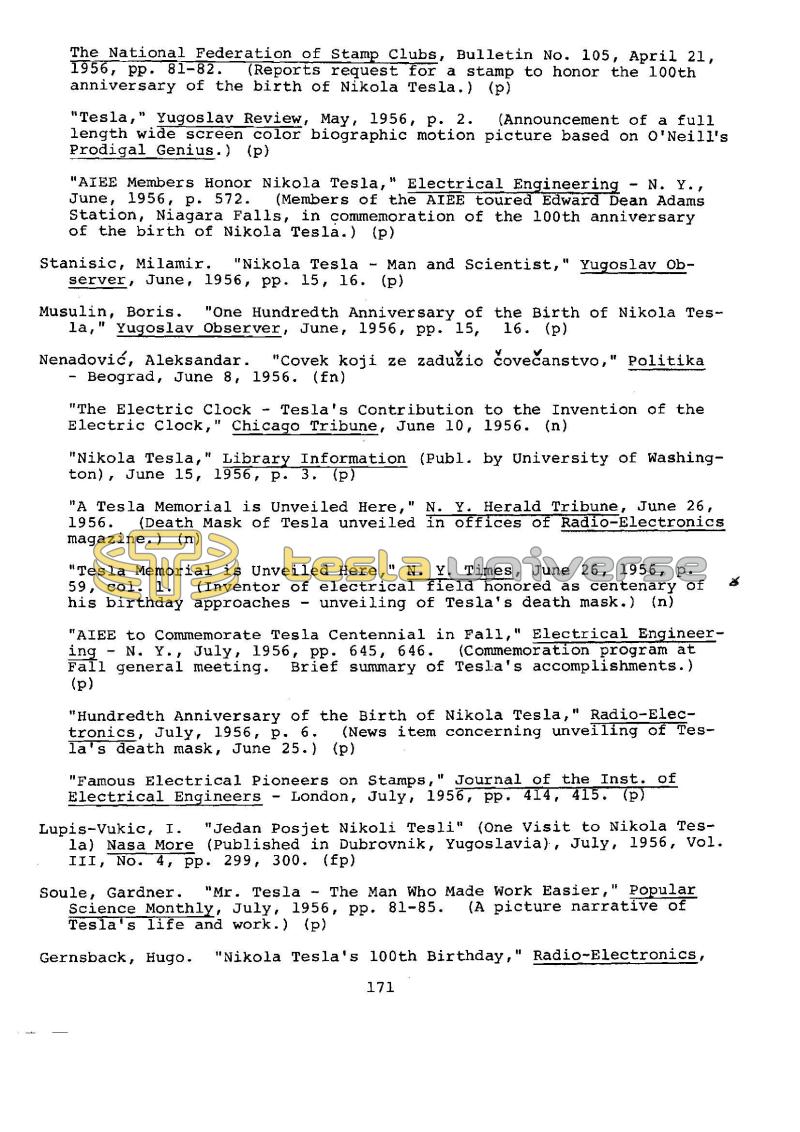 Dr. Nikola Tesla Bibliography - Page 171