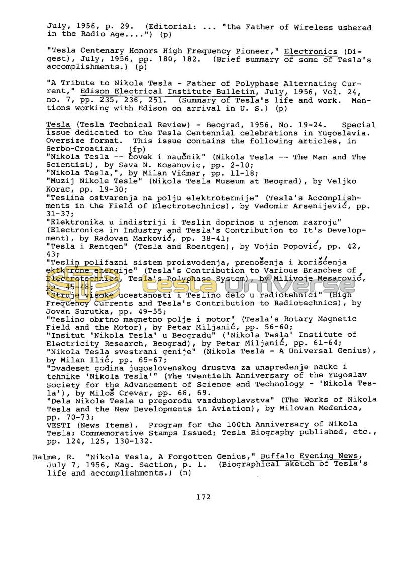 Dr. Nikola Tesla Bibliography - Page 172