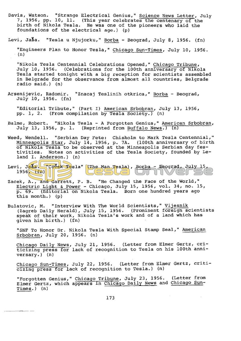 Dr. Nikola Tesla Bibliography - Page 173