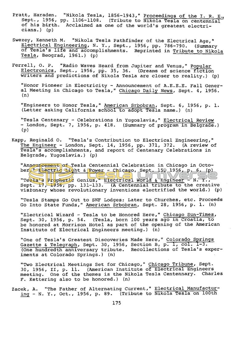 Dr. Nikola Tesla Bibliography - Page 175