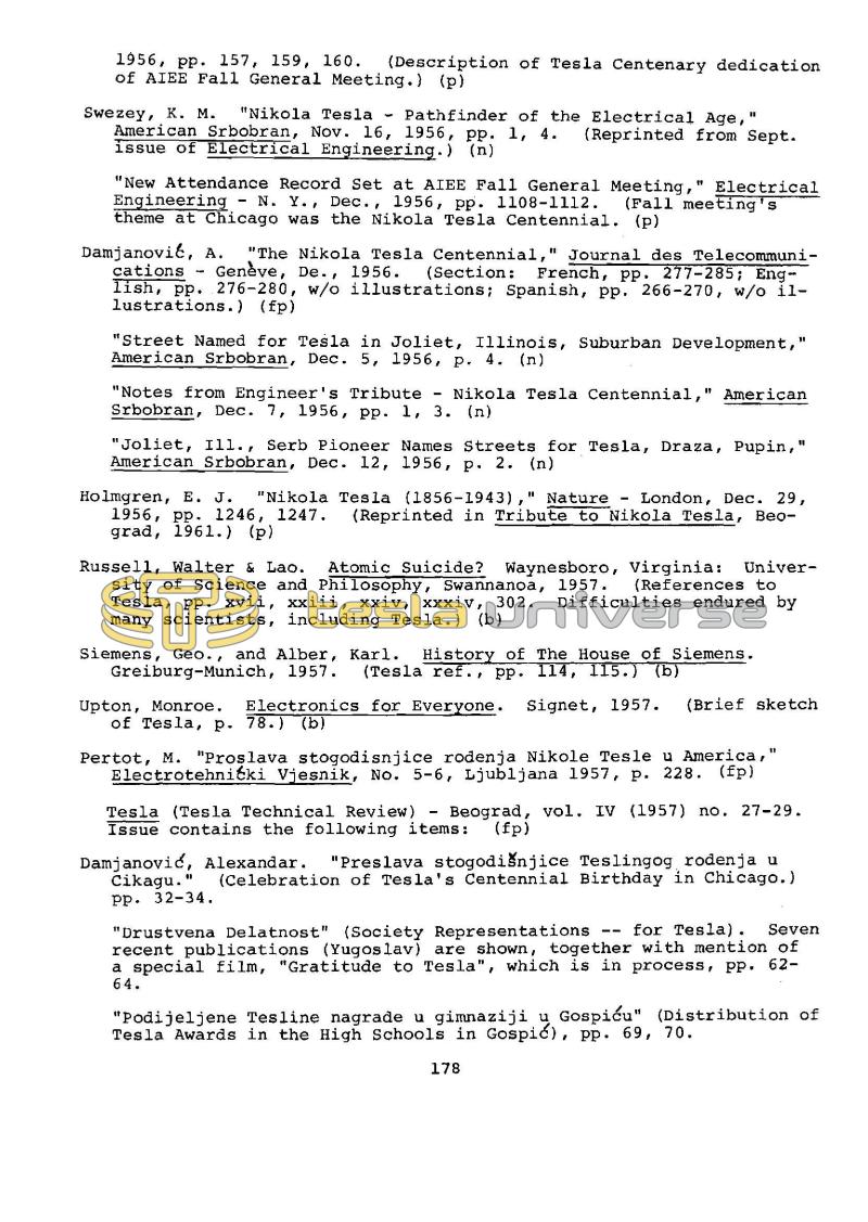 Dr. Nikola Tesla Bibliography - Page 178