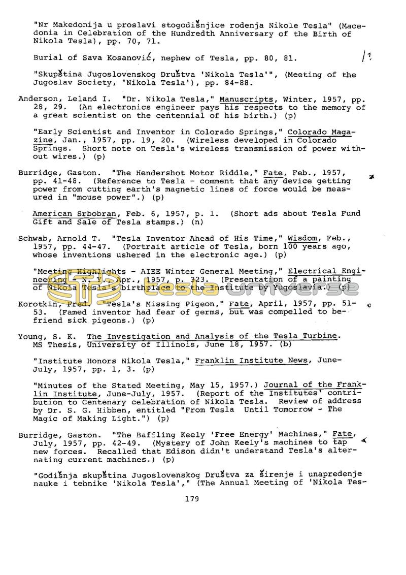 Dr. Nikola Tesla Bibliography - Page 179