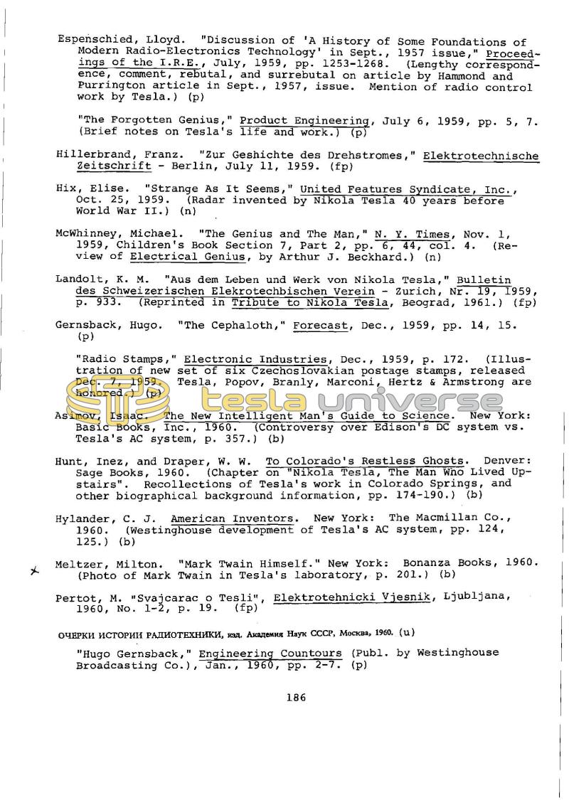 Dr. Nikola Tesla Bibliography - Page 186