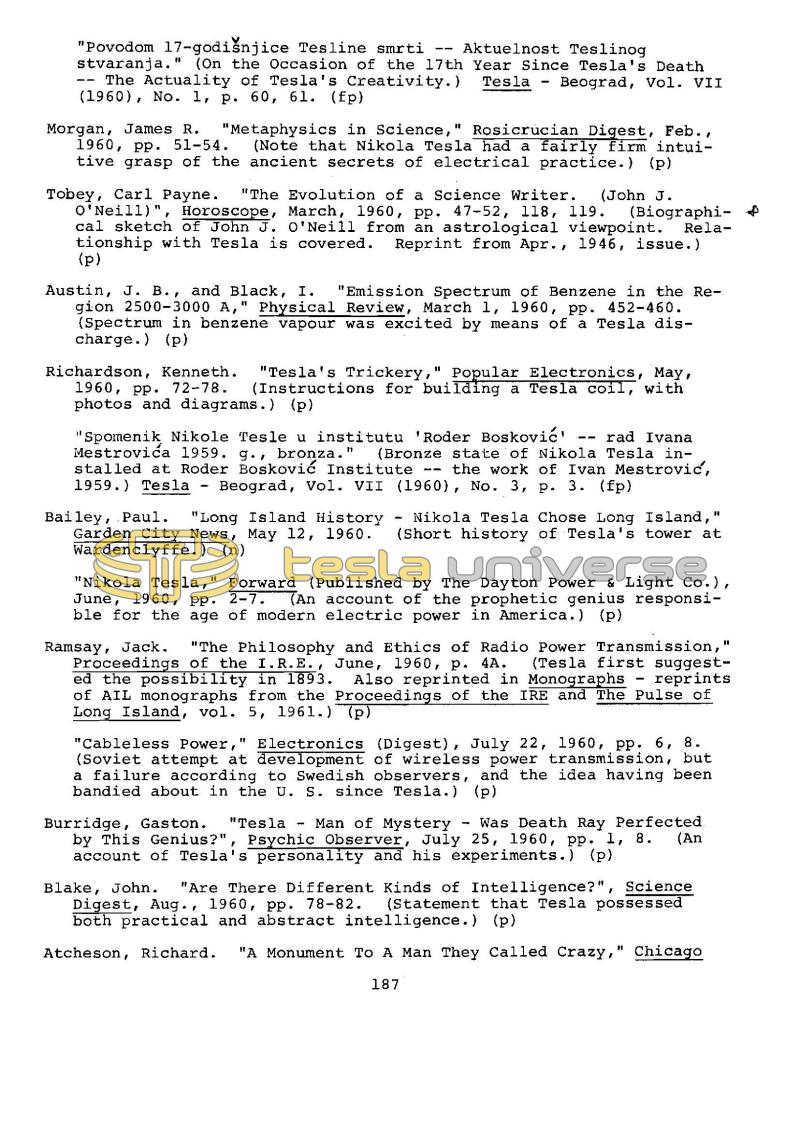 Dr. Nikola Tesla Bibliography - Page 187