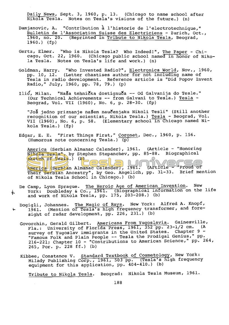 Dr. Nikola Tesla Bibliography - Page 188
