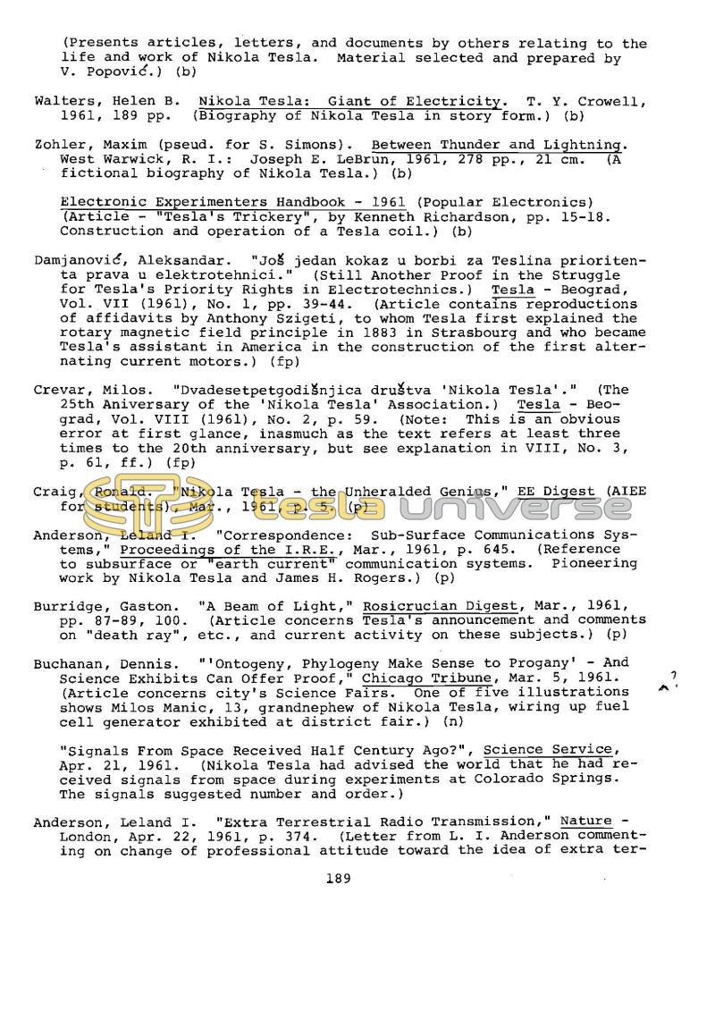 Dr. Nikola Tesla Bibliography - Page 189