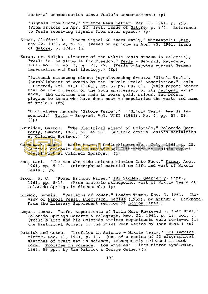 Dr. Nikola Tesla Bibliography - Page 190