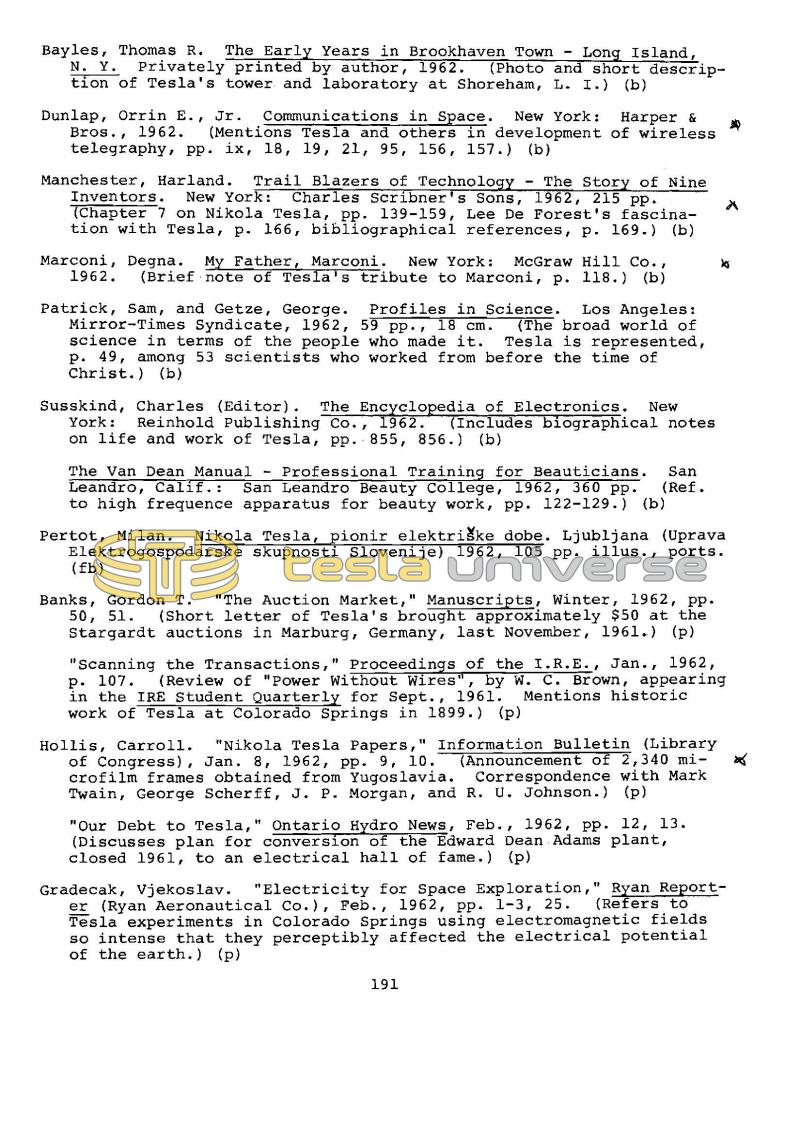 Dr. Nikola Tesla Bibliography - Page 191