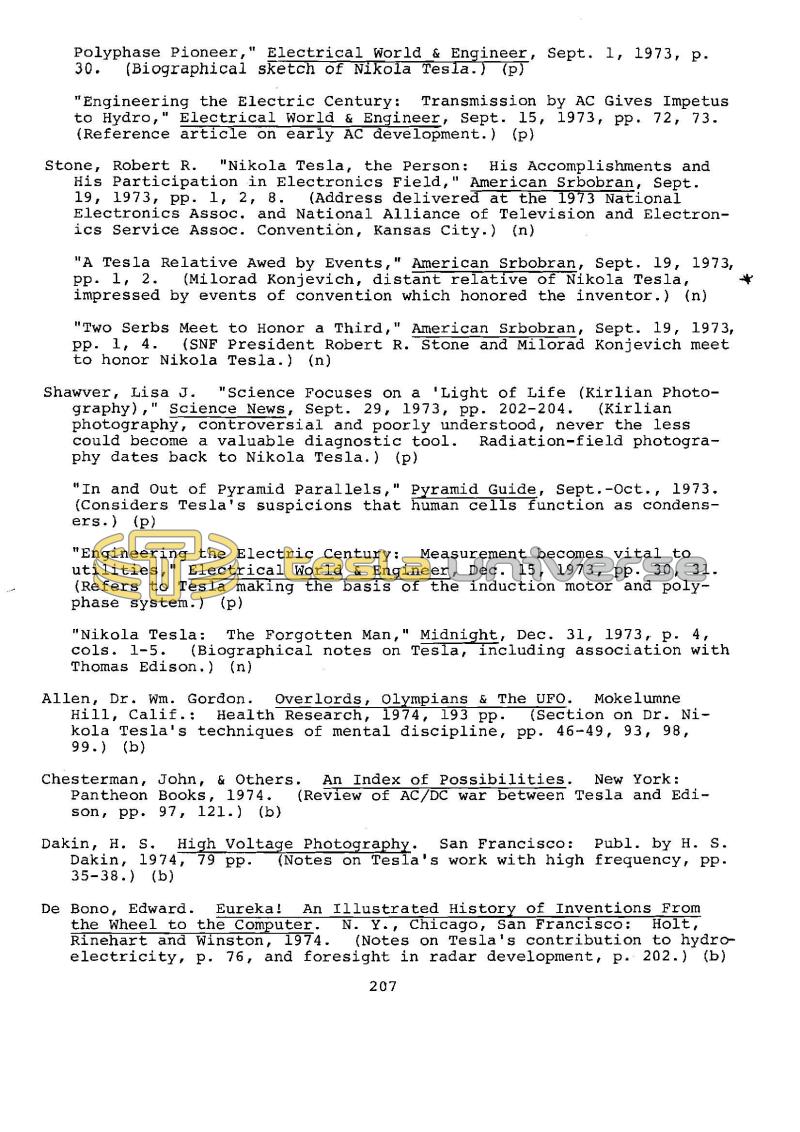 Dr. Nikola Tesla Bibliography - Page 207