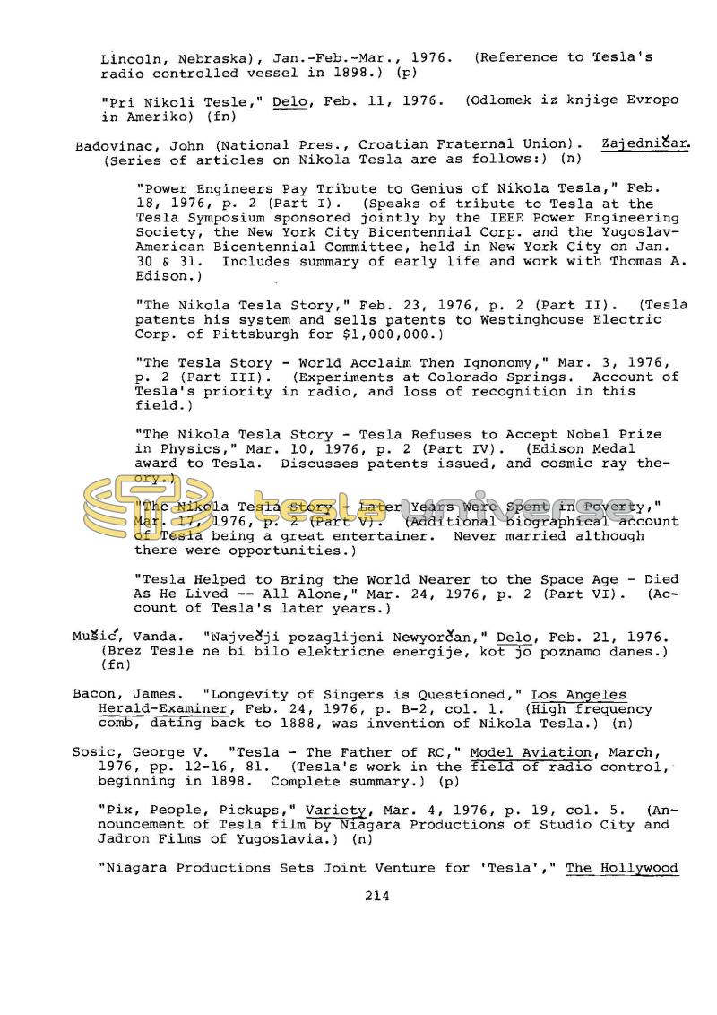 Dr. Nikola Tesla Bibliography - Page 214
