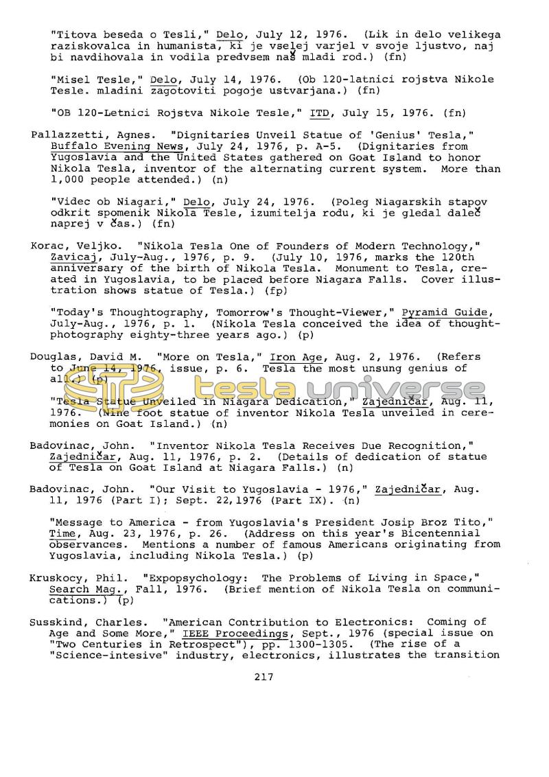 Dr. Nikola Tesla Bibliography - Page 217