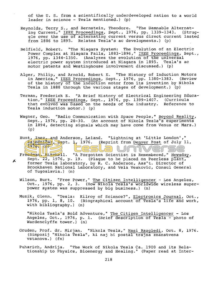 Dr. Nikola Tesla Bibliography - Page 218