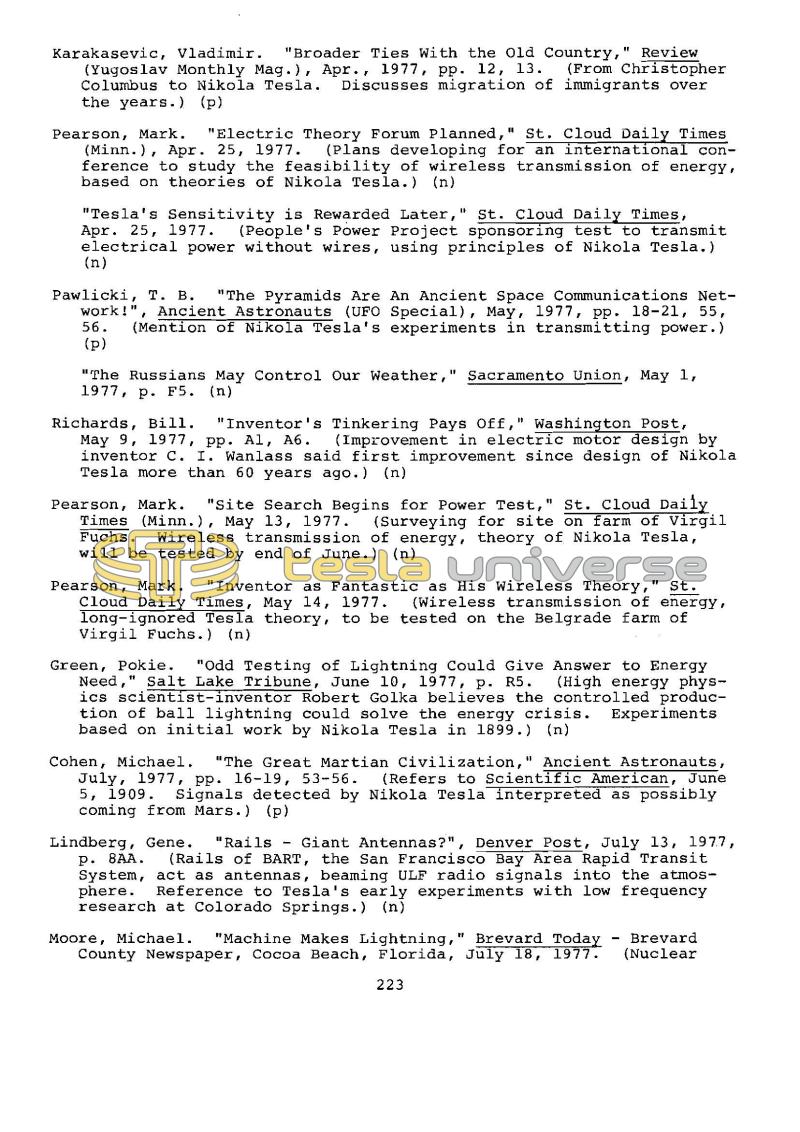 Dr. Nikola Tesla Bibliography - Page 223