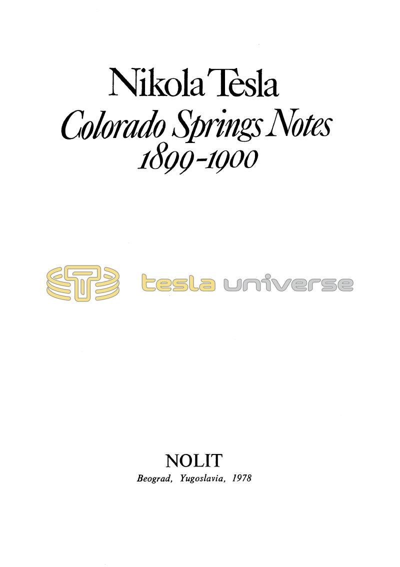 Nikola Tesla: Colorado Springs Notes, 1899-1900 - Page 1