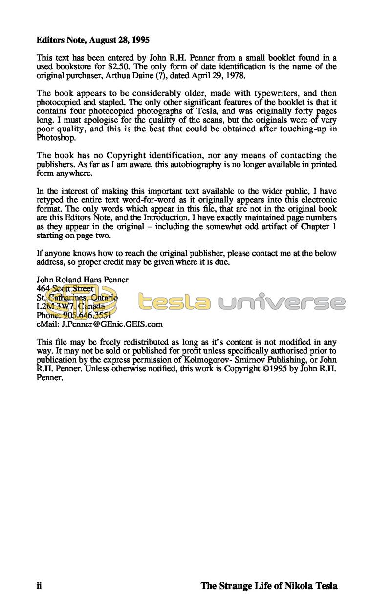 The Strange Life of Nikola Tesla - Page ii