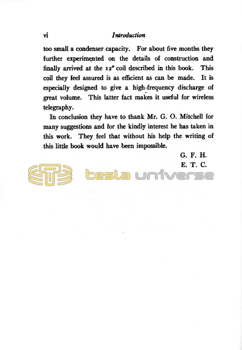 The Tesla High Frequency Coil: Its Construction and Uses - Page vi