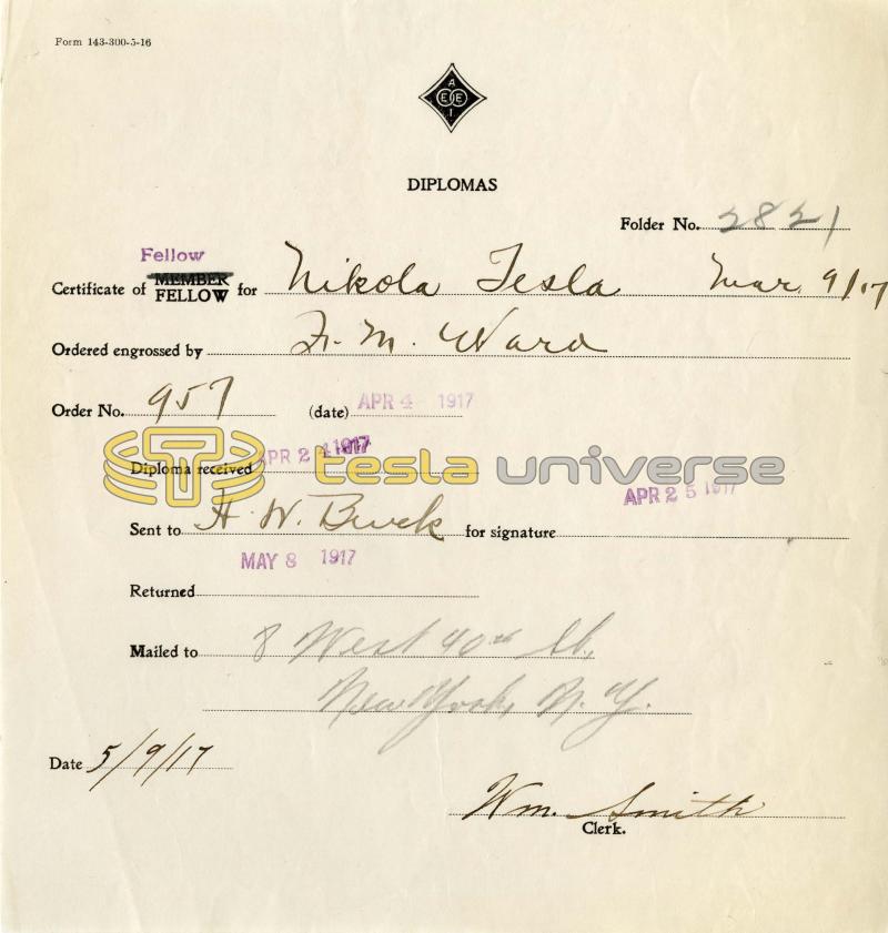 Nikola Tesla AIEE Member File - Page 2