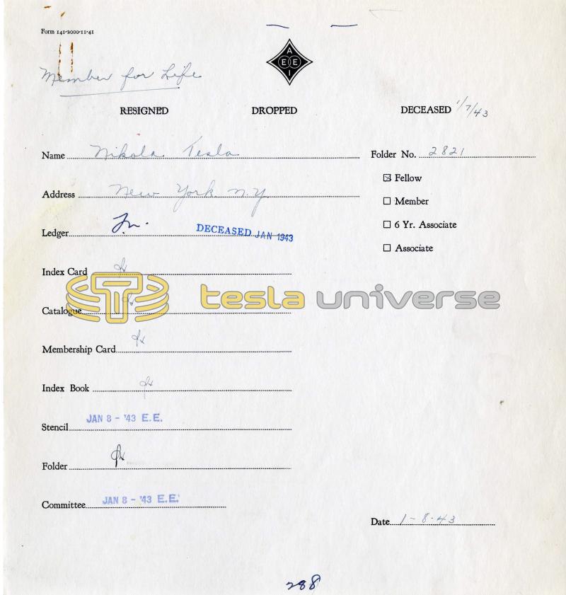 Nikola Tesla AIEE Member File - Page 3