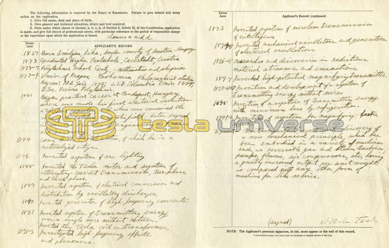 Nikola Tesla AIEE Fellowship Application - Page 2
