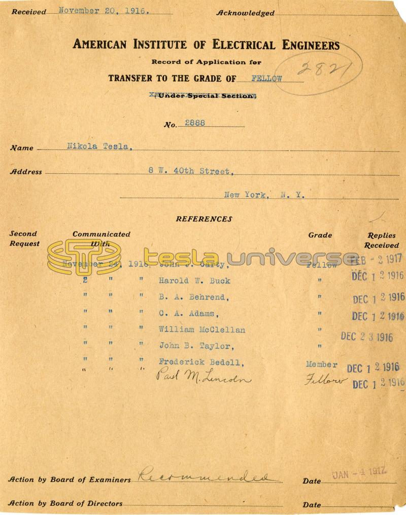 Nikola Tesla AIEE Fellowship Application - Page 3