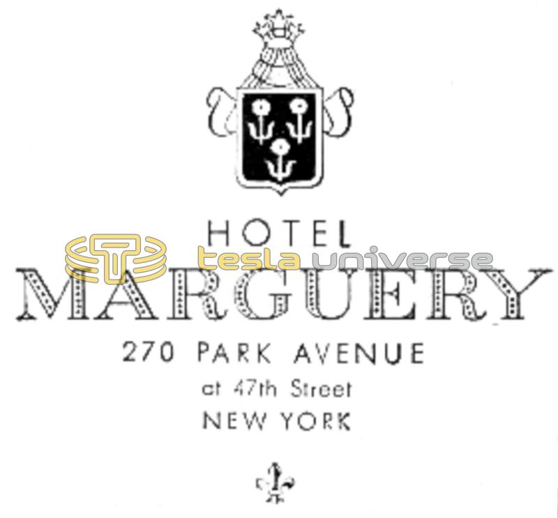 Hotel Marguery letterhead from the time when Tesla lived there